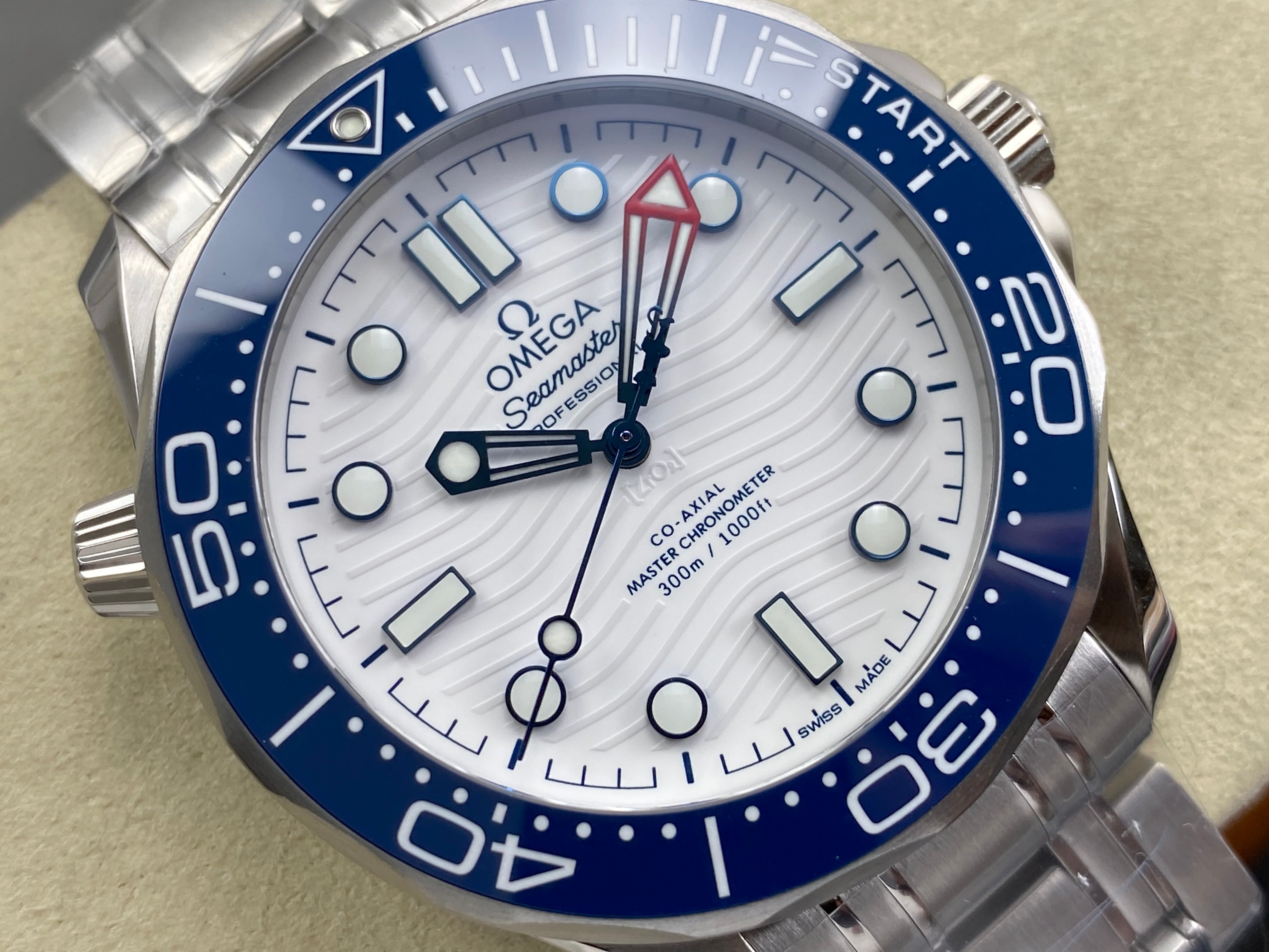 Omega Seamaster 42mm White Dial Blue Bezel Steel