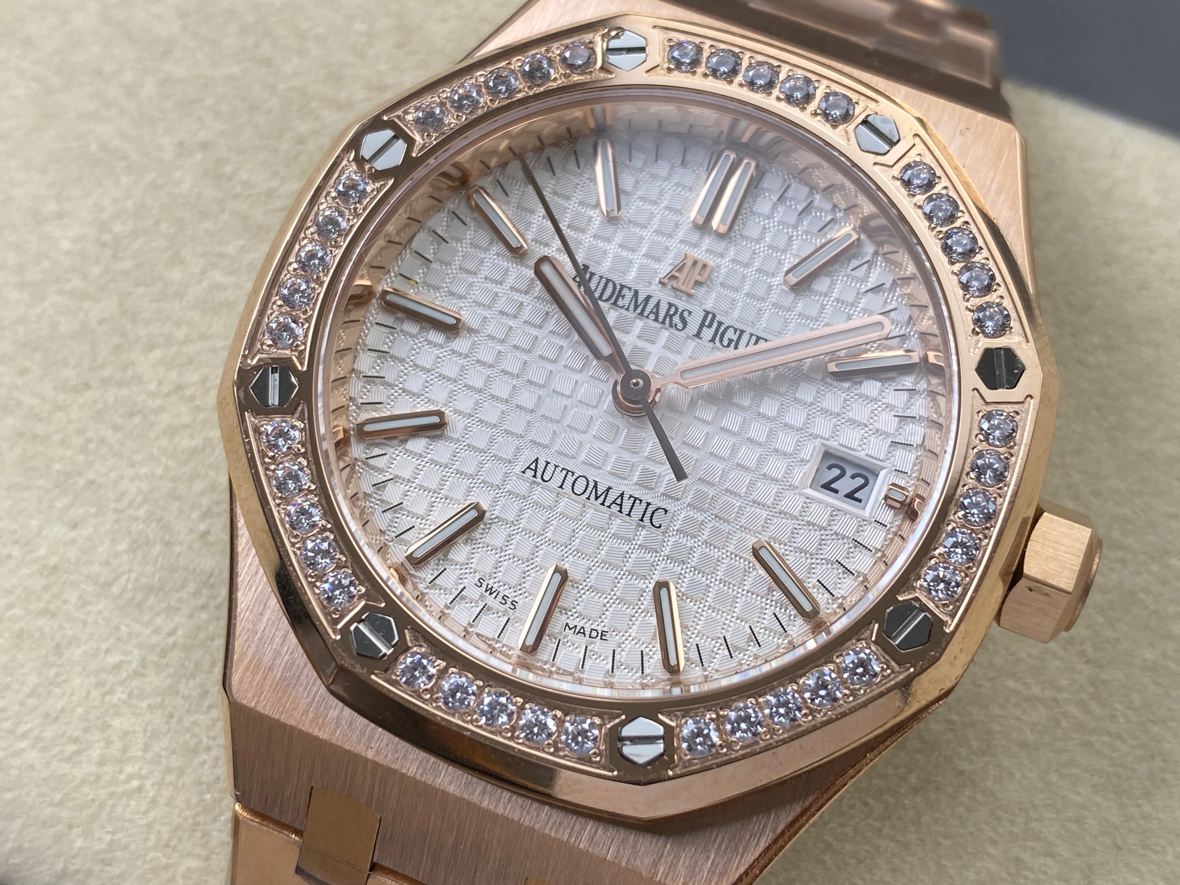 Audemars Piguet Royal Oak 37mm Rose Gold White Dial Diamond Bezel