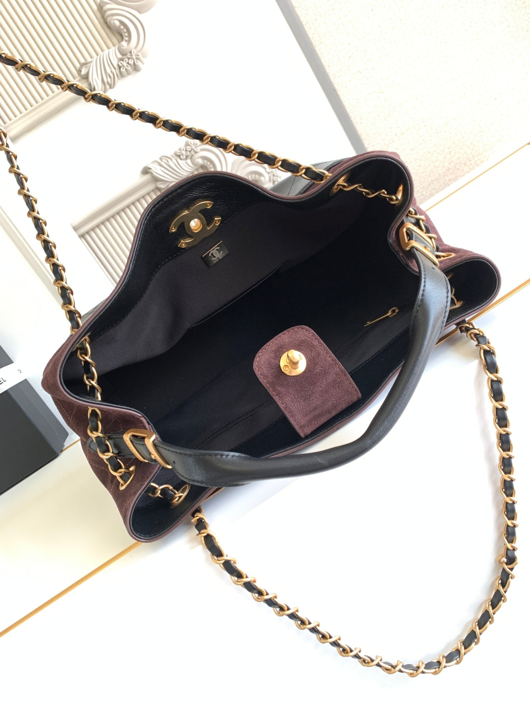 Chanel 2026 Shopping Bag 36cm Burgundy Black Suede Calfskin 348236