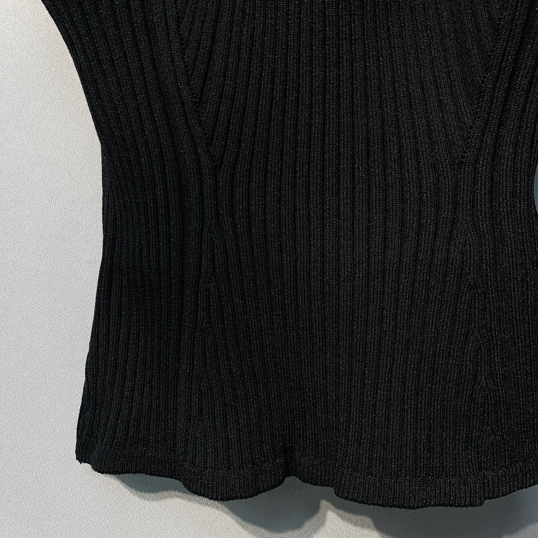 Chanel 2026 Knit Camisole White and Black Polyester Viscose