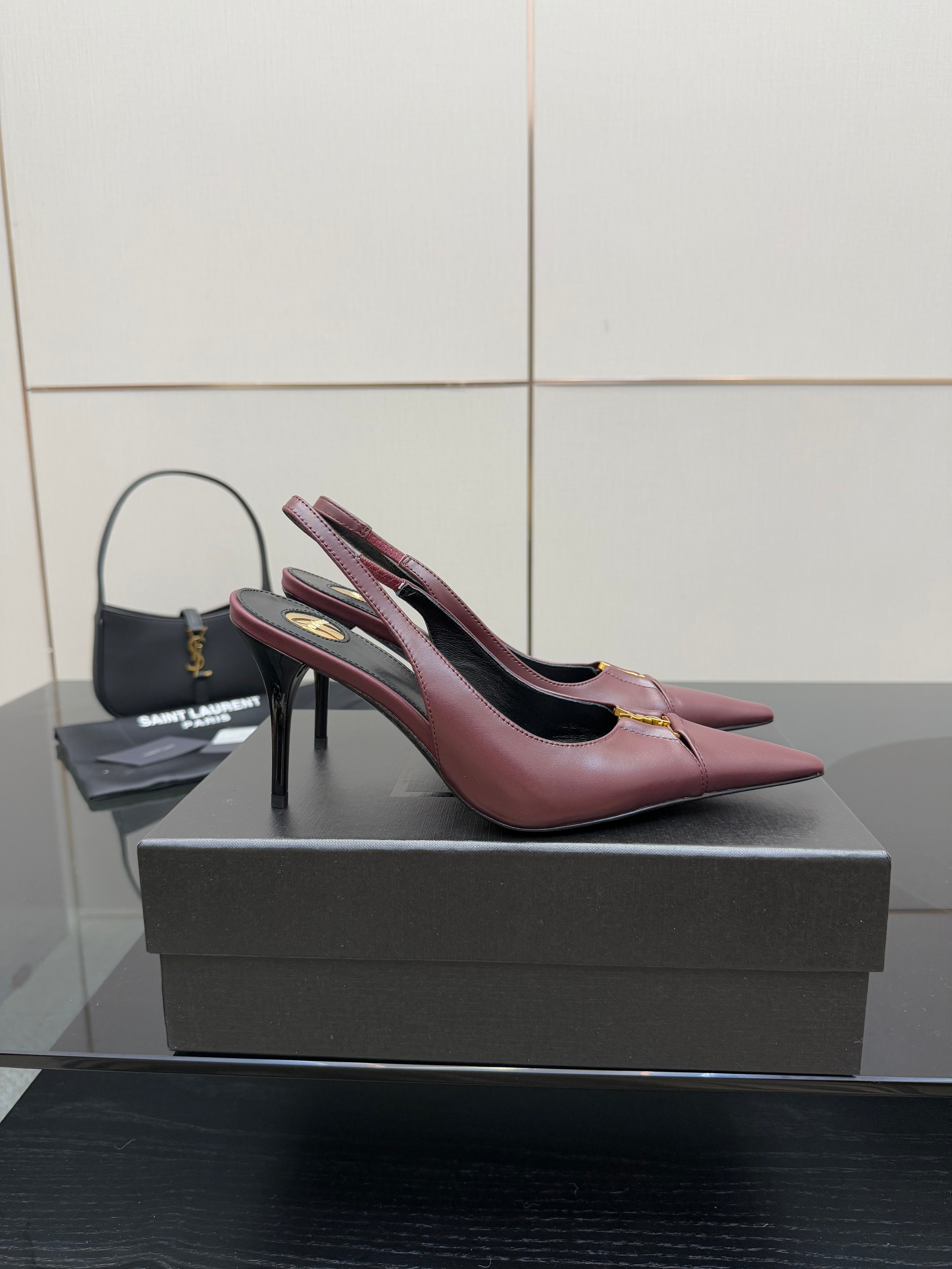 YSL 2025 Slingback Burgundy Cowhide 489913
