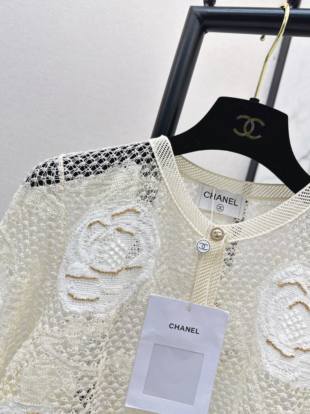 Chanel 2026 Lace Camellia Cardigan Cream Cotton Silk