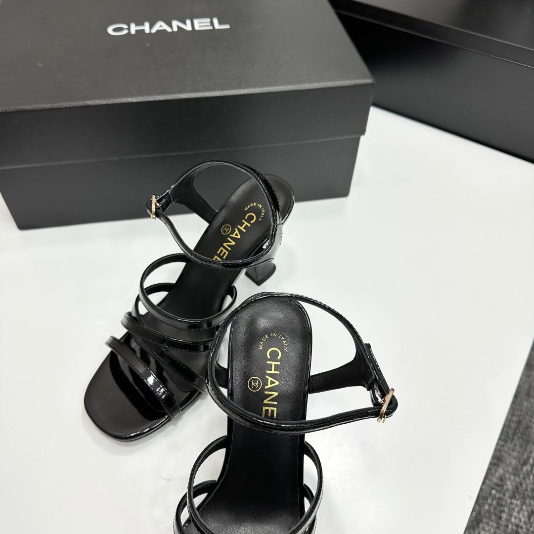 CC 26s High Heel Sandals 80 Black Patent Leather 626286