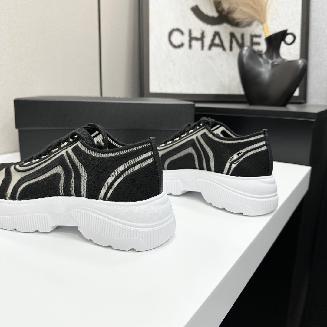 CC 26s Casual Sneakers Rhinestones Black White Mesh Sheepskin 626364