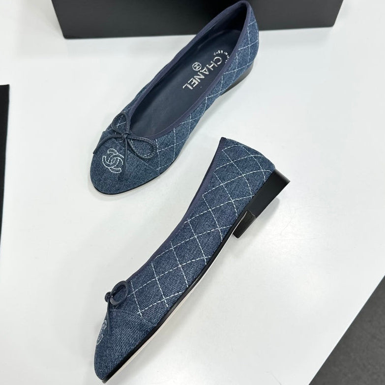 Chanel 2026 Ballet Flat Washed Blue Denim Fabric 674741