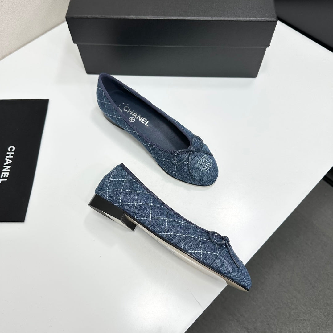 Chanel 2026 Ballet Flat Washed Blue Denim Fabric 674741