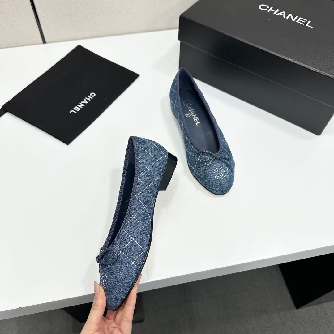 Chanel 2026 Ballet Flat Washed Blue Denim Fabric 674741