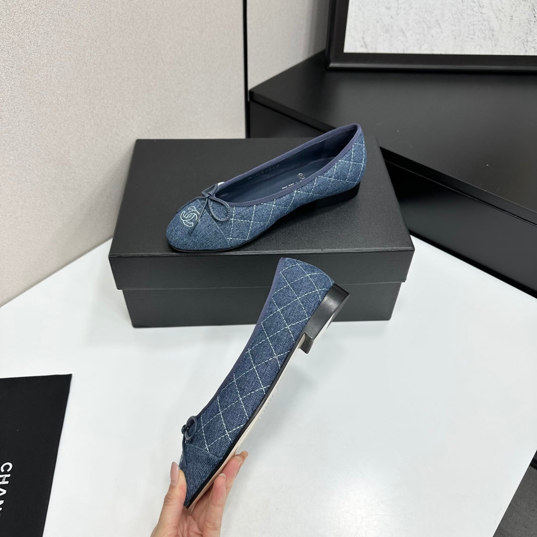 Chanel 2026 Ballet Flat Washed Blue Denim Fabric 674741