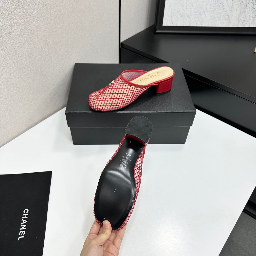 Chanel 2026 Gold Logo Flat Mules Leather Sheepskin 823046
