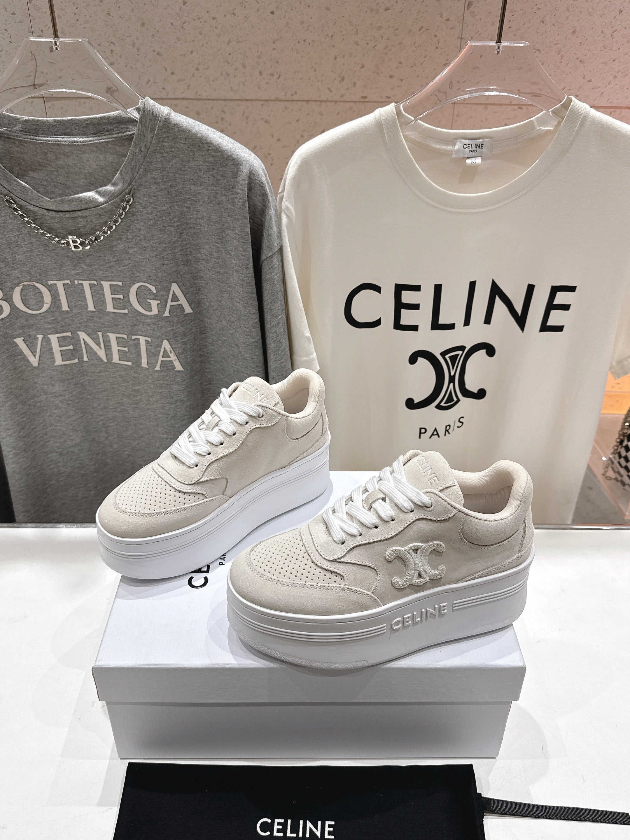 CELINE 25C SNEAKERS WITH WEDGE BEIGE SUEDE 236766