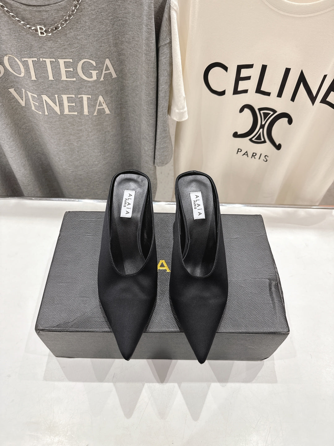 Alaia 25 Cube Wedge Mules Black Silk Sheepskin 300084