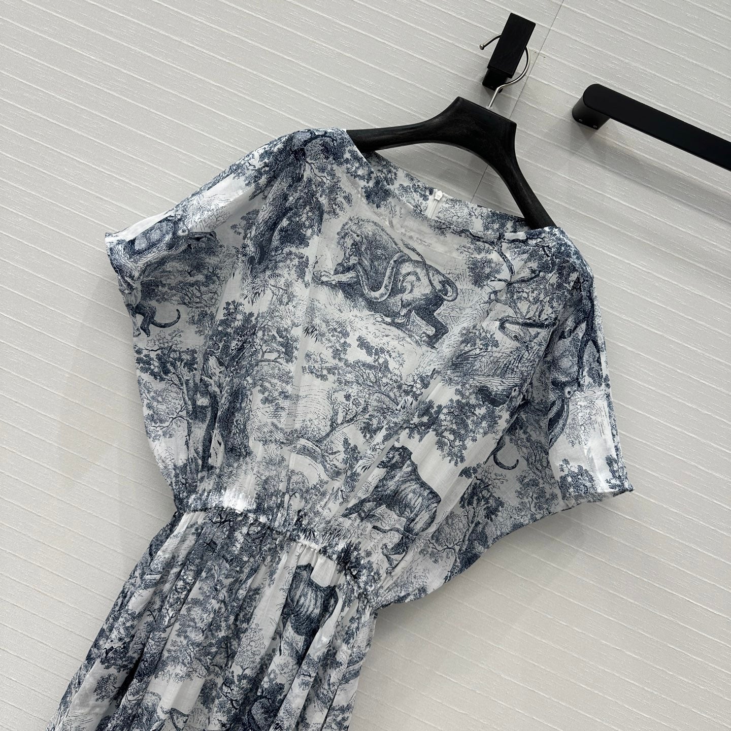 CD 25 Boat Neck Long Skirt Blue White Cotton