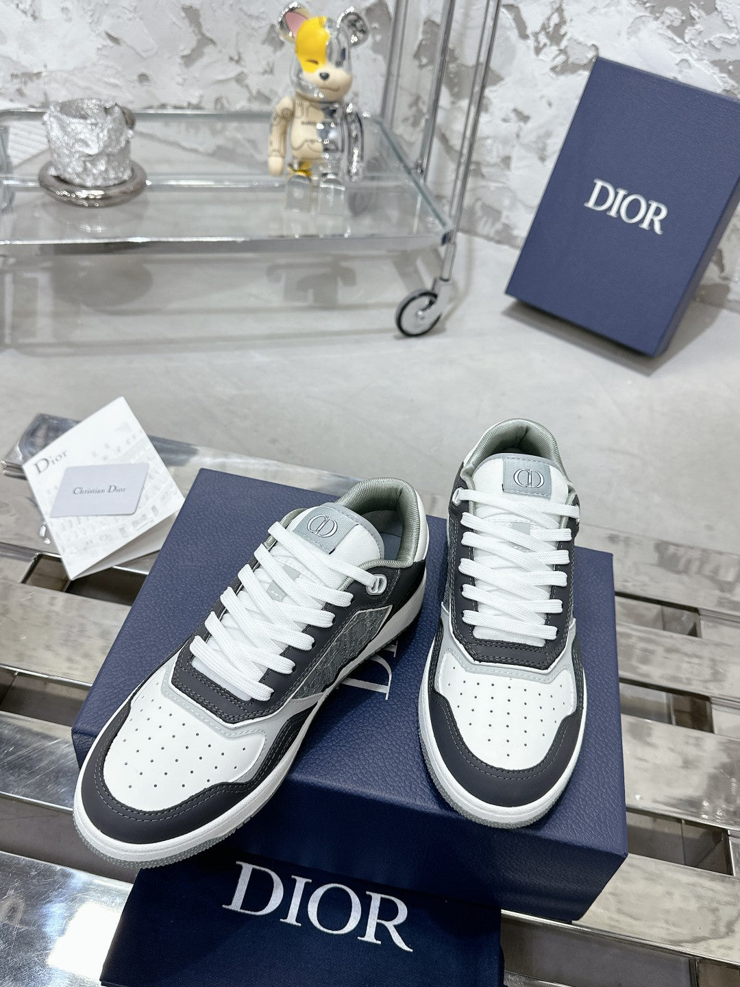 CD B27 Low-Top Sneaker 30mm In Grey Black Monogram Calfskin  100801
