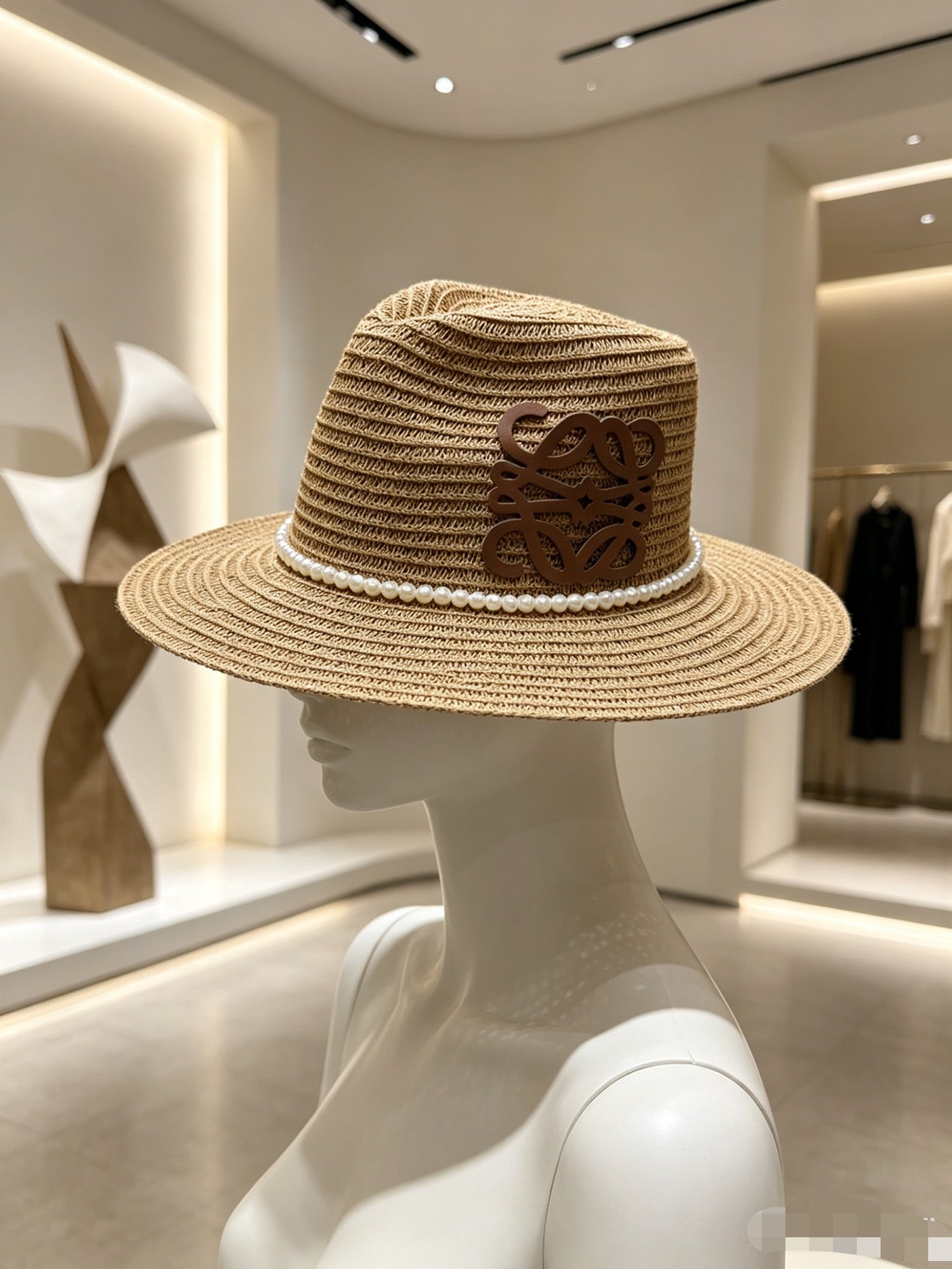Loewe Straw Hat With Pearl and Logo 280797