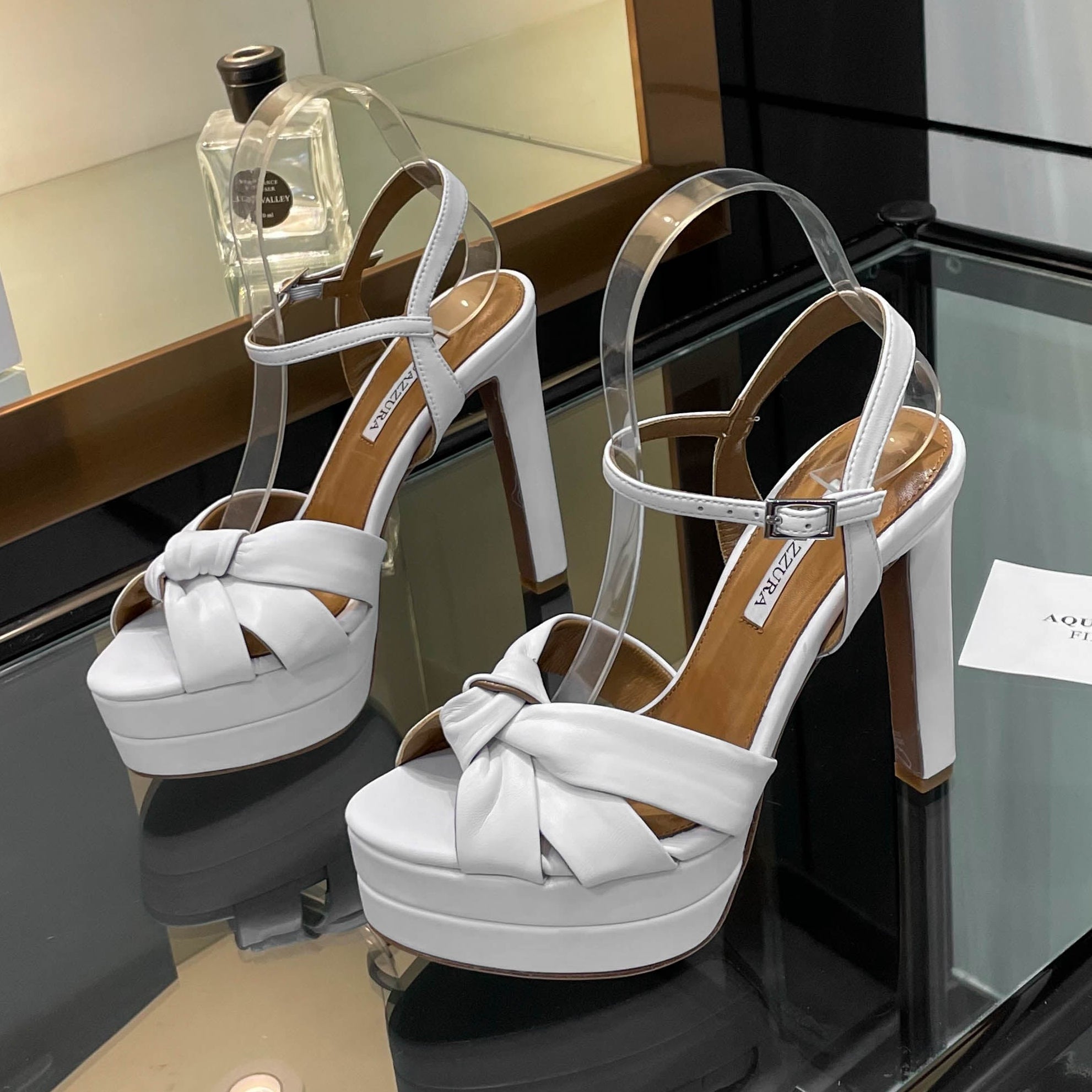 Aquazzura 2025 Cupid 130 Plateau Sandal White Sheepskin 392645