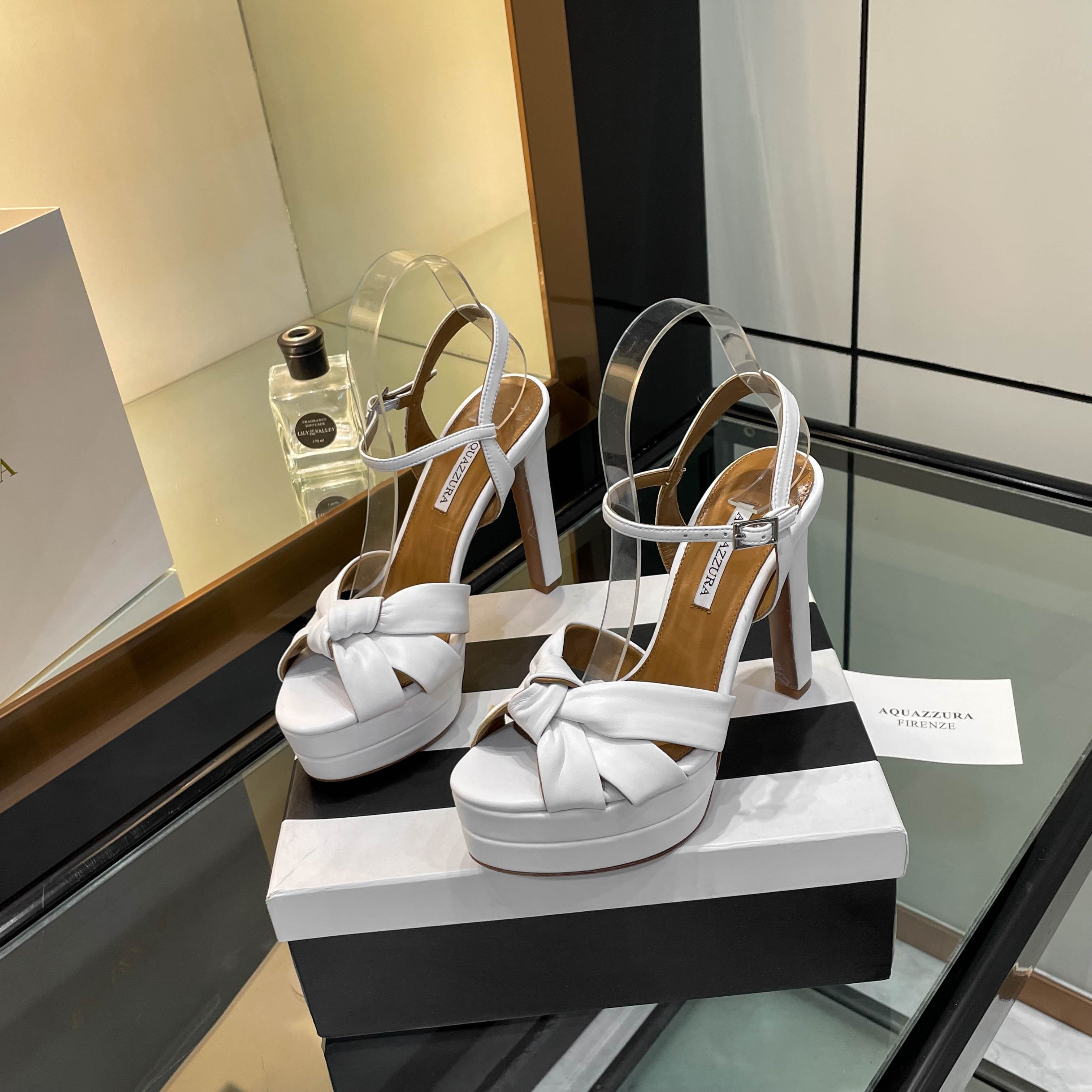 Aquazzura 2025 Cupid 130 Plateau Sandal White Sheepskin 392645