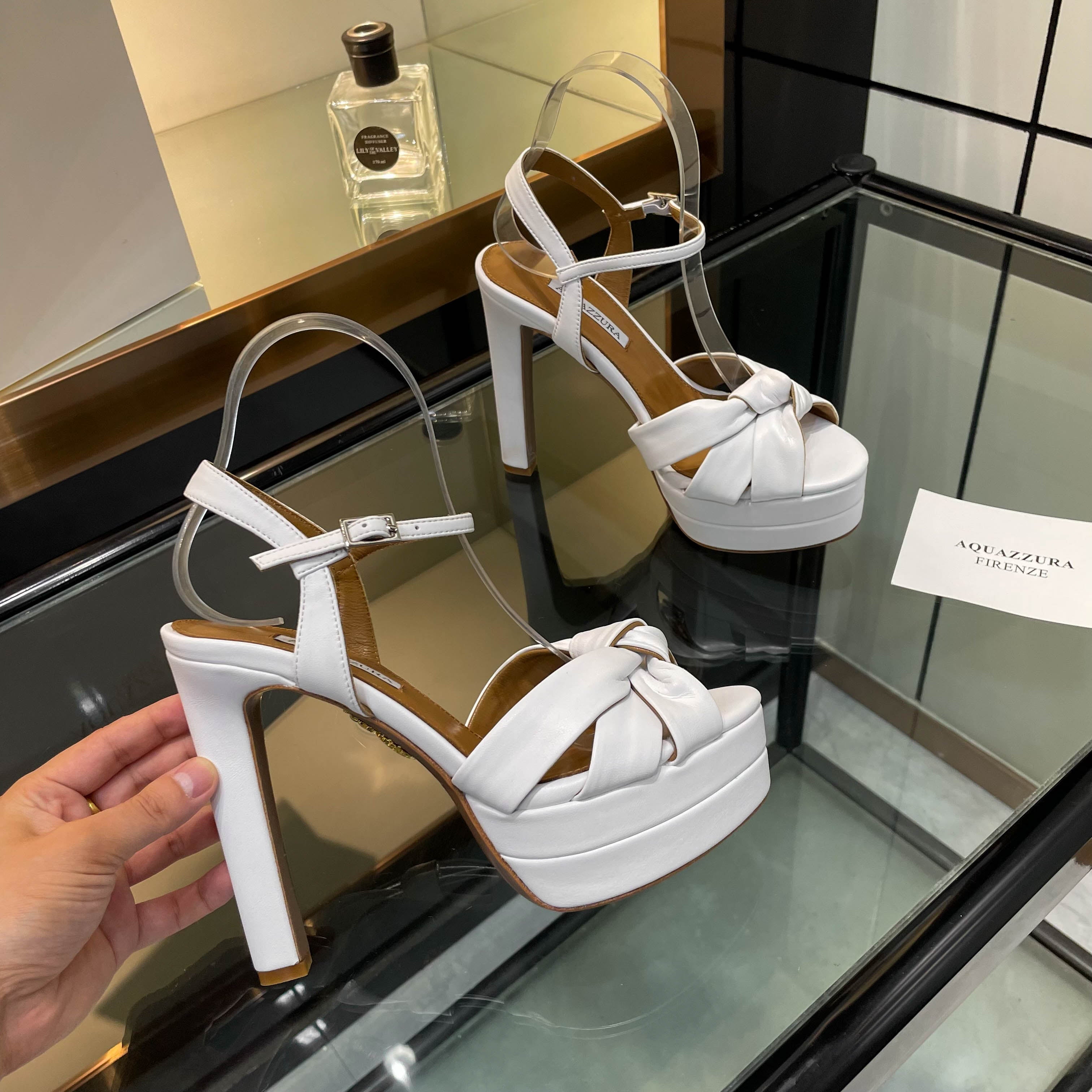 Aquazzura 2025 Cupid 130 Plateau Sandal White Sheepskin 392645