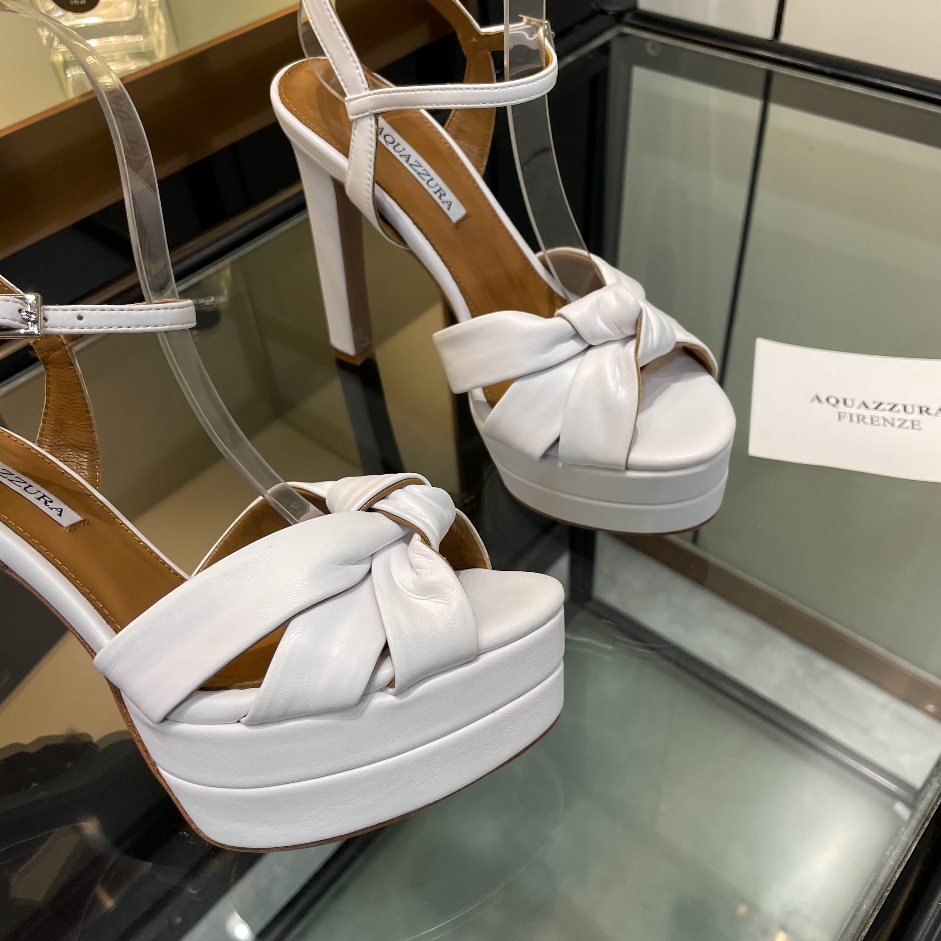 Aquazzura 2025 Cupid 130 Plateau Sandal White Sheepskin 392645