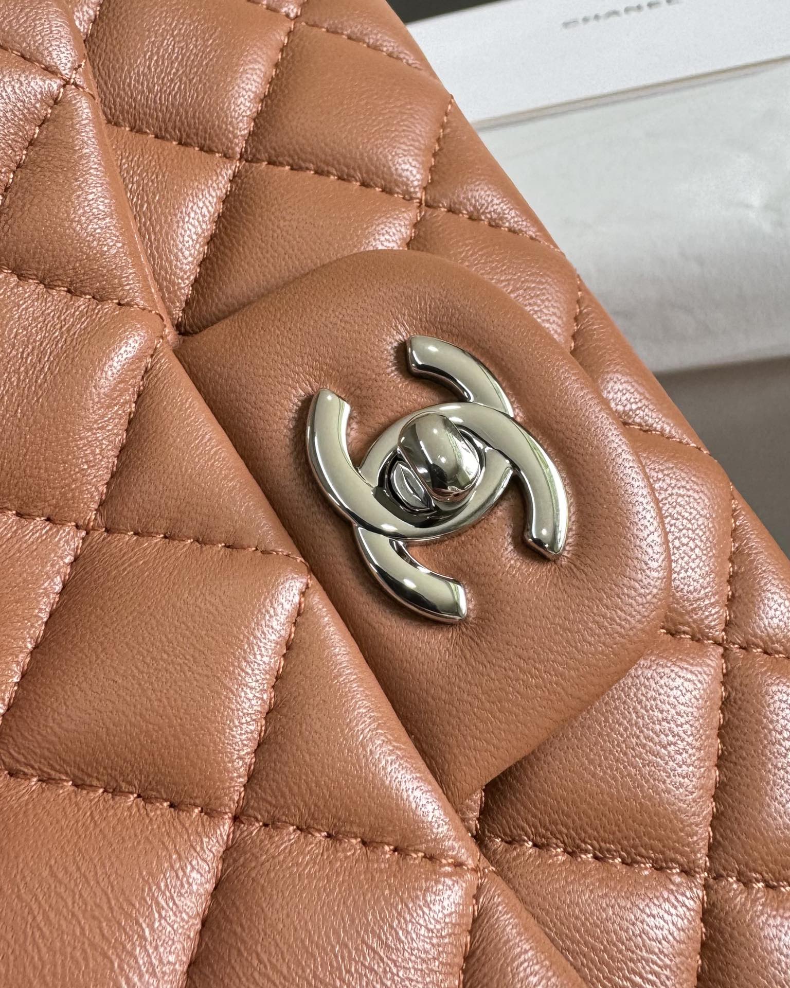 mini flap bag 17 brown lambskin silver hardware