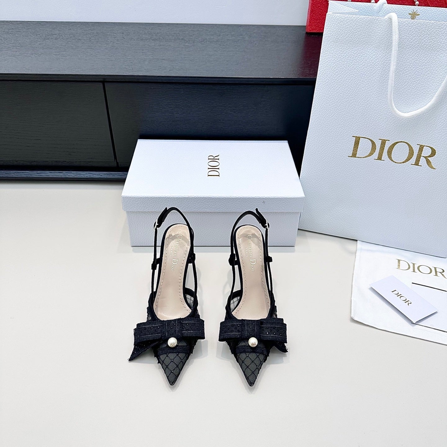 CD 26 Slingback 85 Black Mesh Leather 622212