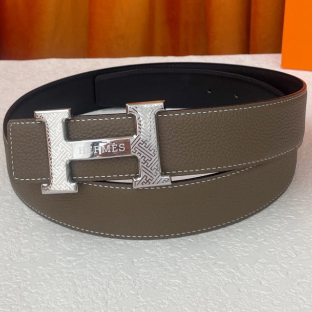 HM Silver Buckle H Belt 38mm Etoupe Calfskin 187184