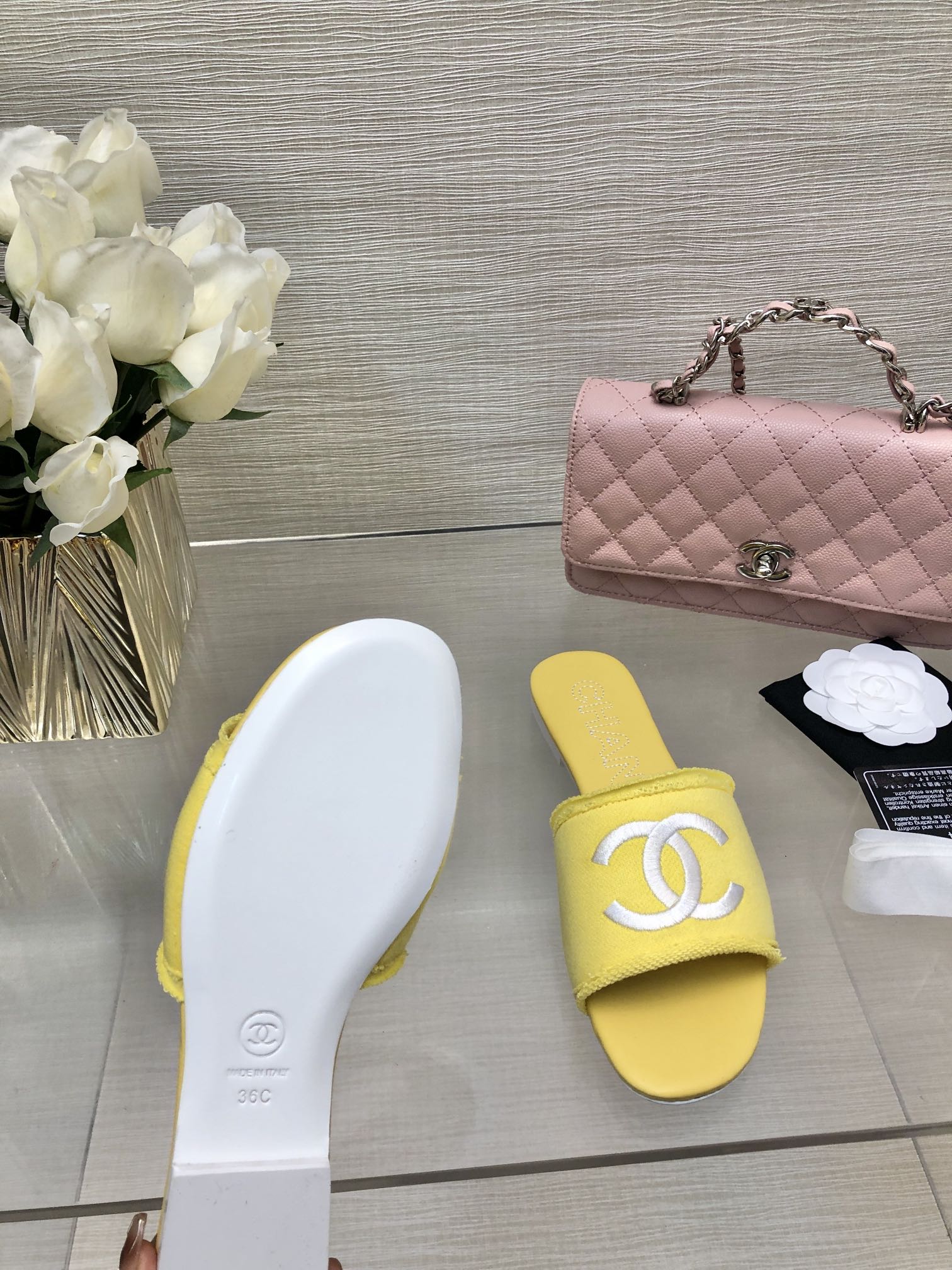 CC 25C Slippers Yellow Fabric Material 212965