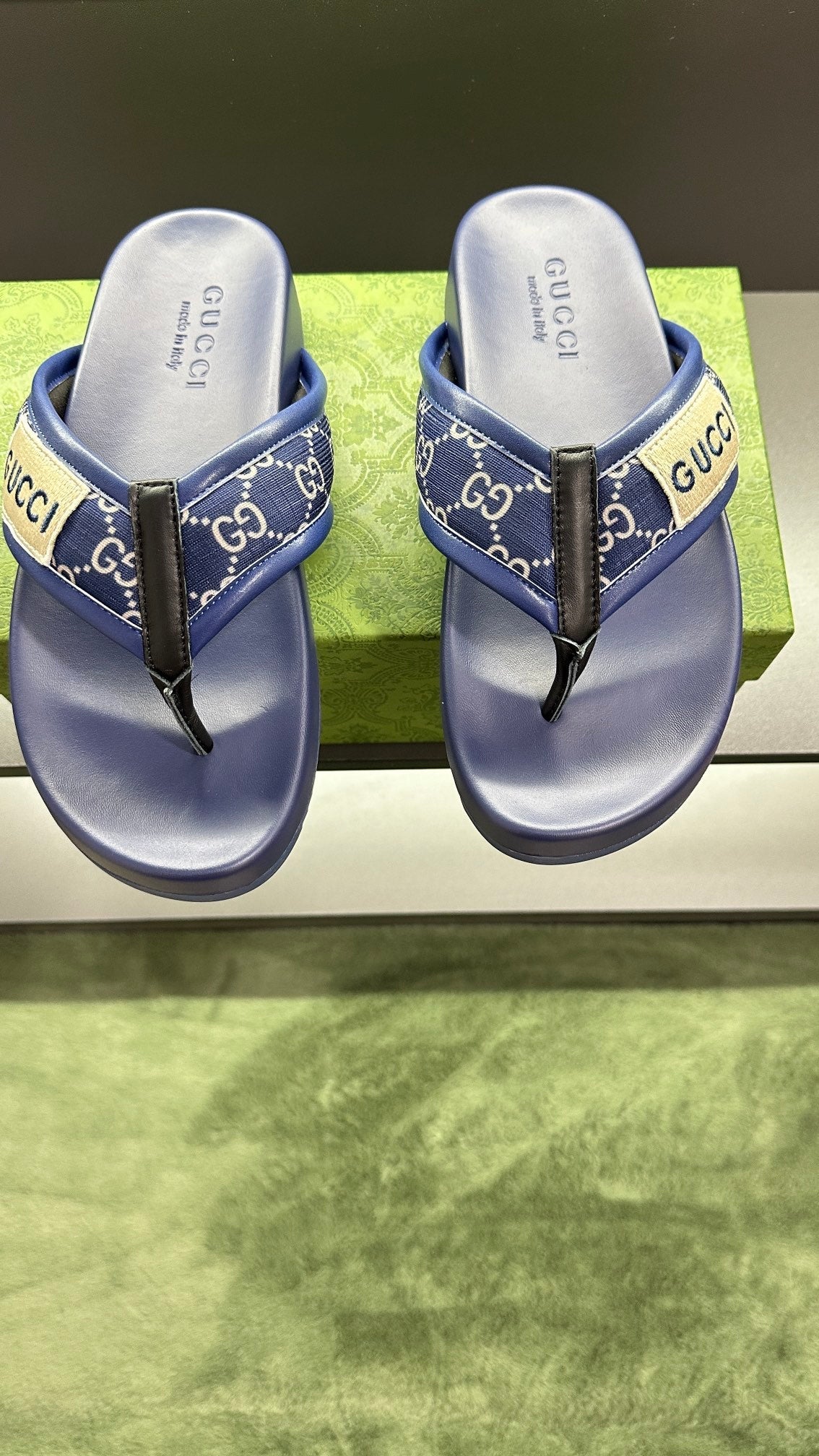 GG Men's Thong Sandals Blue Polyester Leather 547248