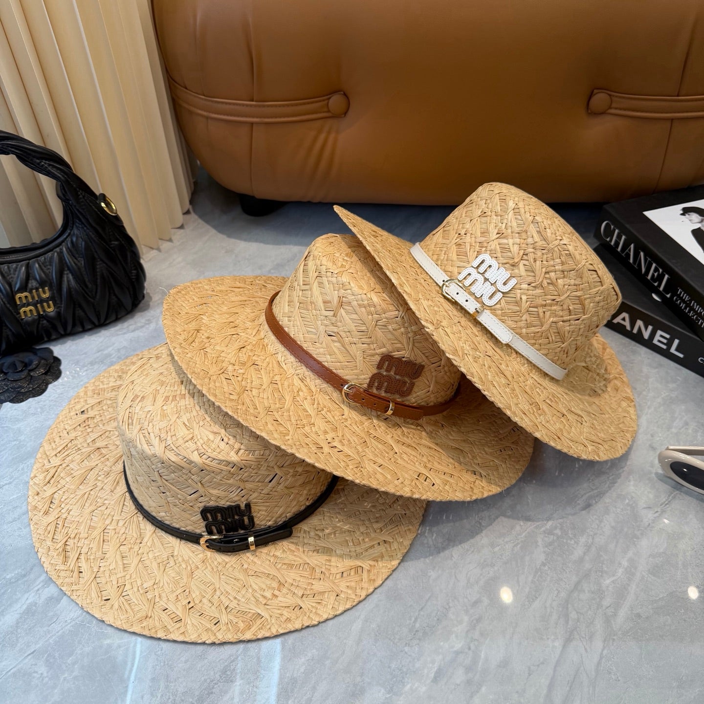 Miumiu Straw Hat Raffia Woven 323664