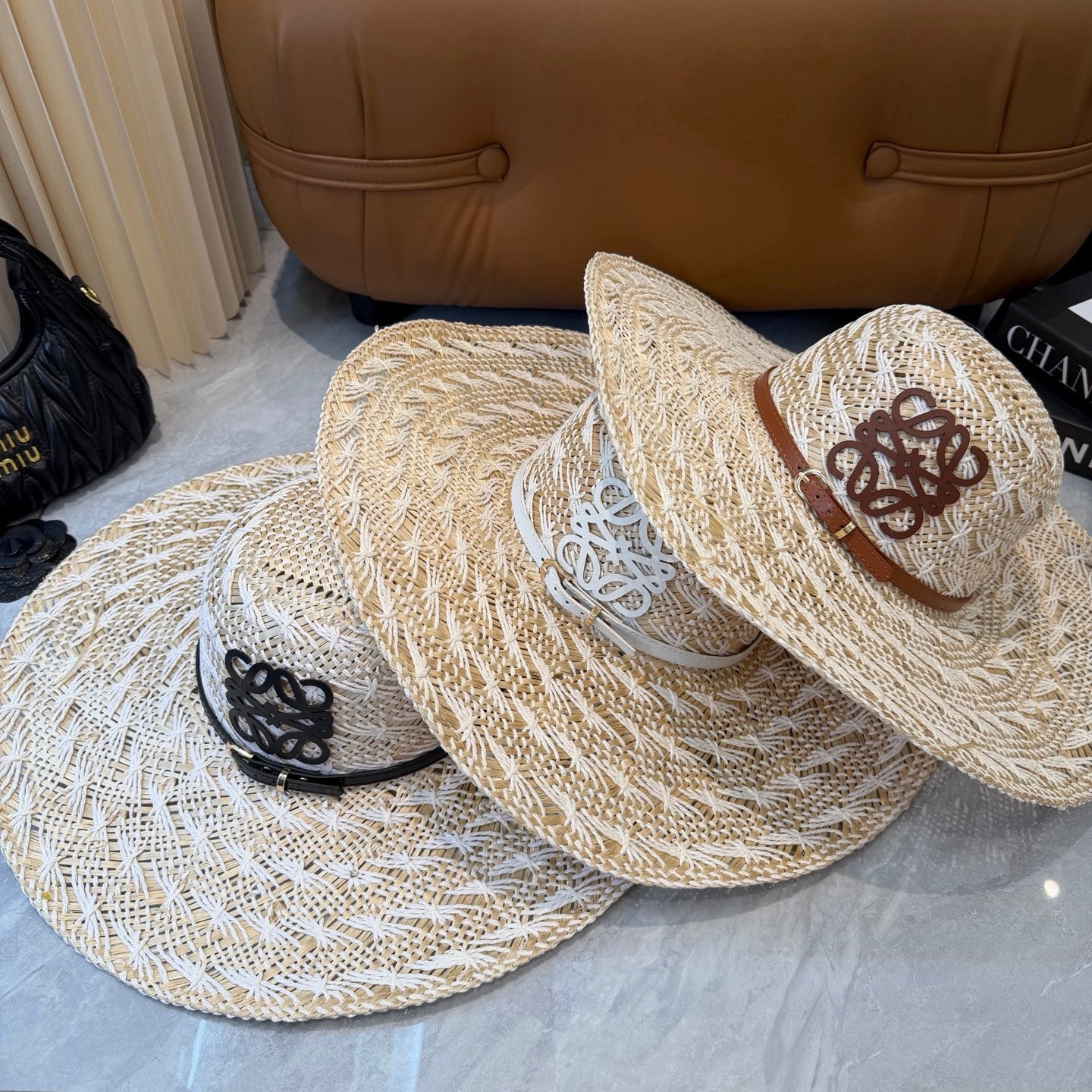 Loewe Straw Hat with Logo Raffia Woven 323669