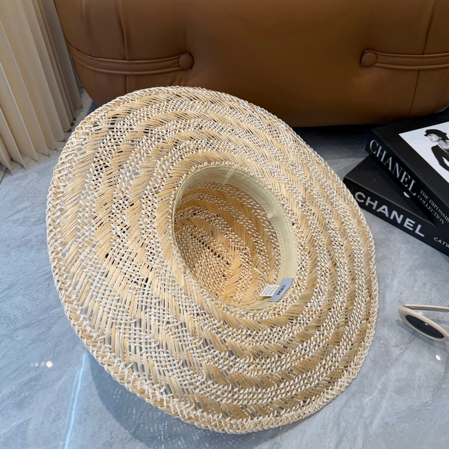 Loewe Straw Hat with Logo Raffia Woven 323669