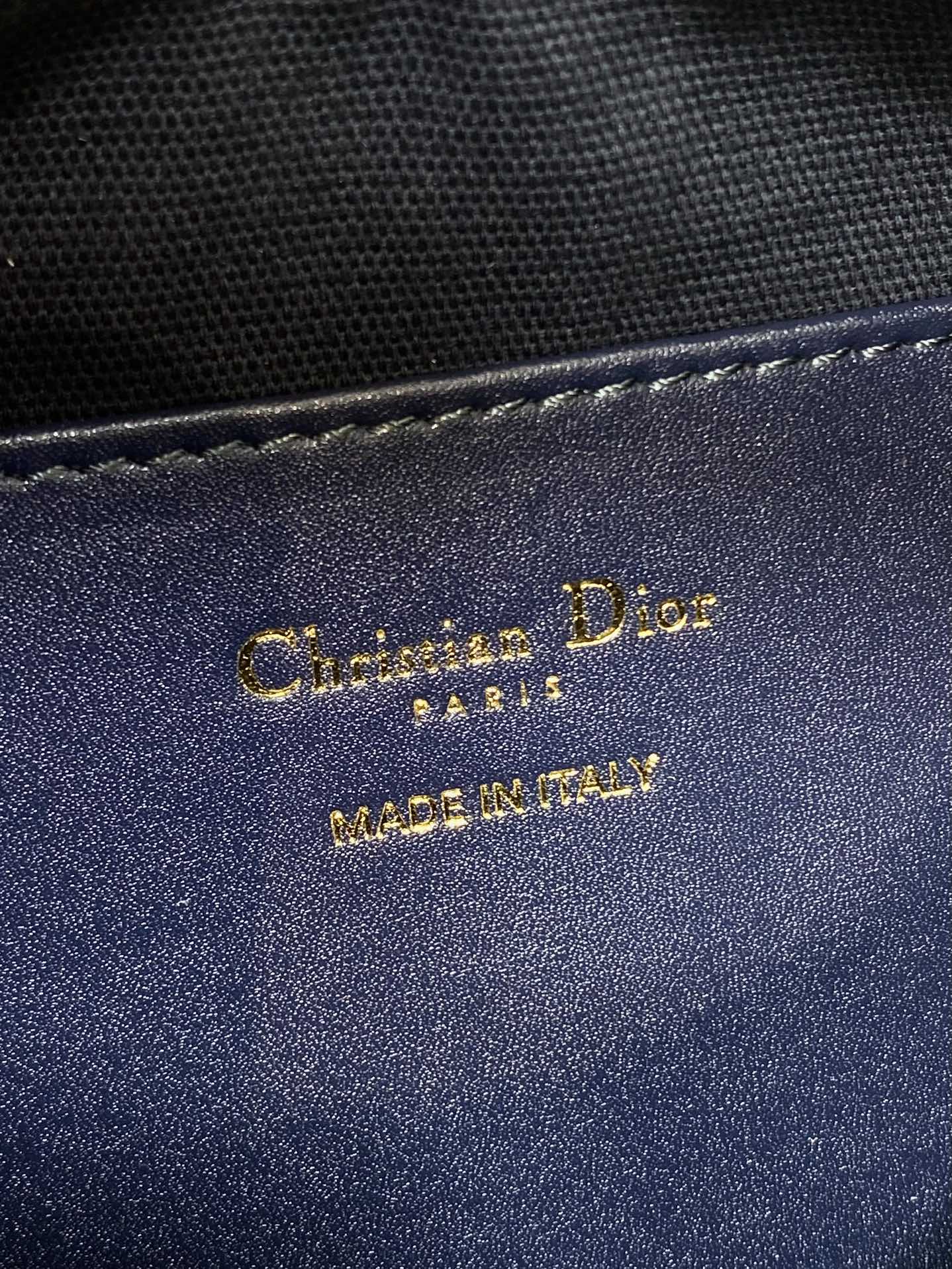 Dior 2025 Bag 19cm Navy Blue mix Beige Oblique Fabric mix Leather 272830