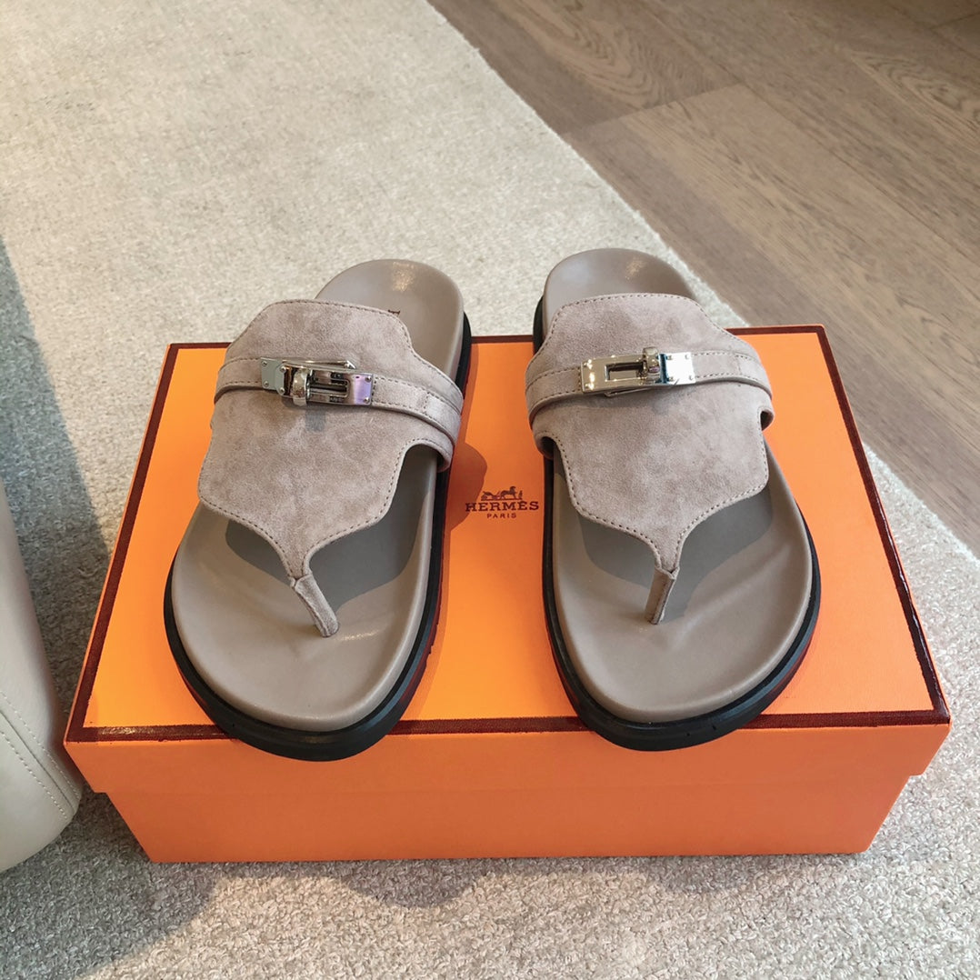 Empire Sandal Taupe Lambskin Suede Goatskin