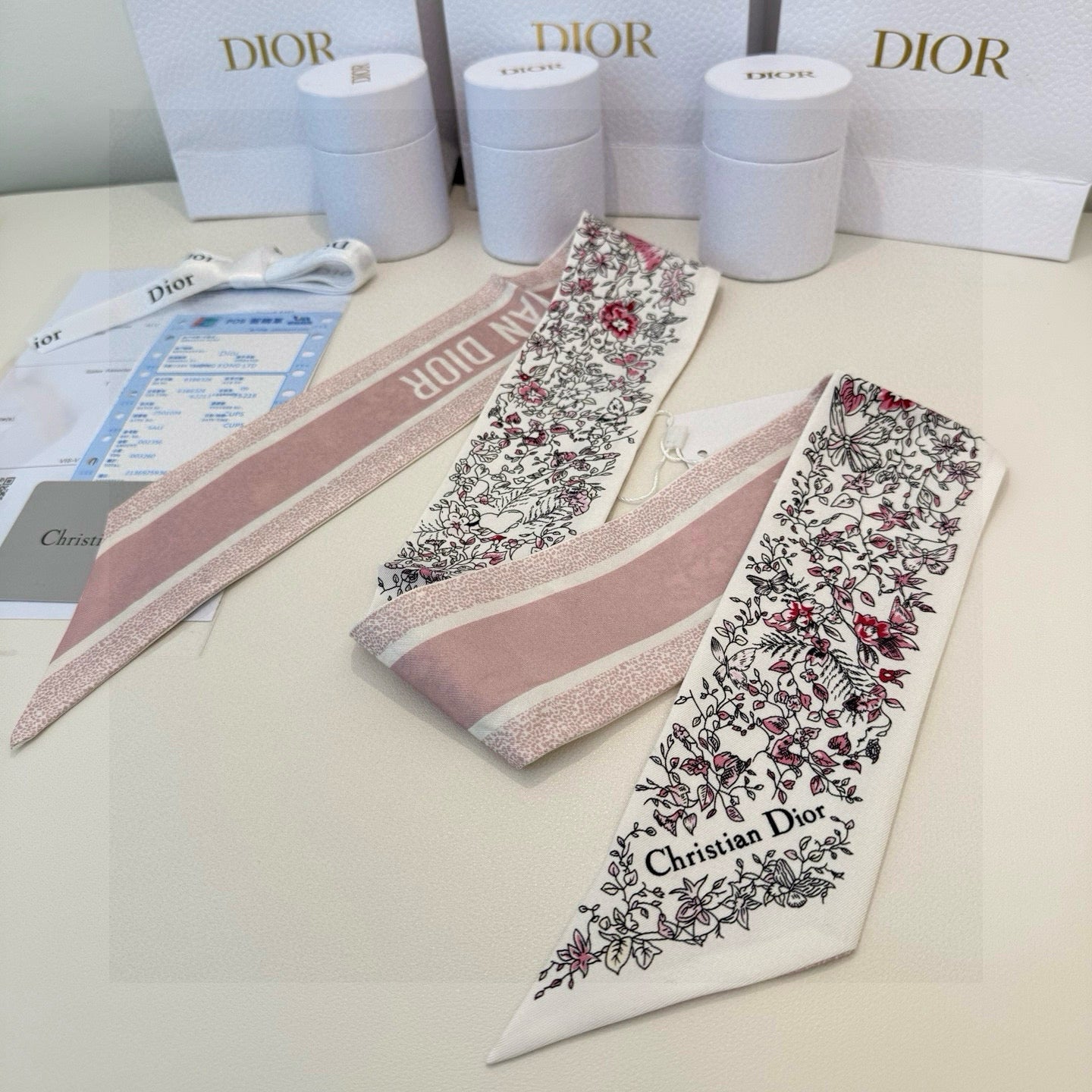 CD Twilly Mini Scarf 105cm Light Pink Mulberry Silk 941924