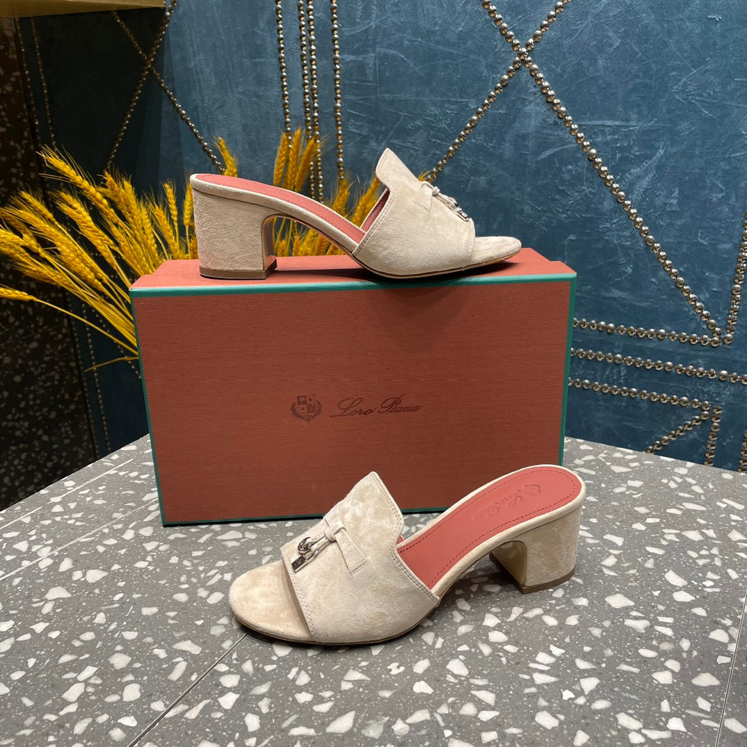 Summer Charms Mules 50mm Beige Suede Salmon Lambskin