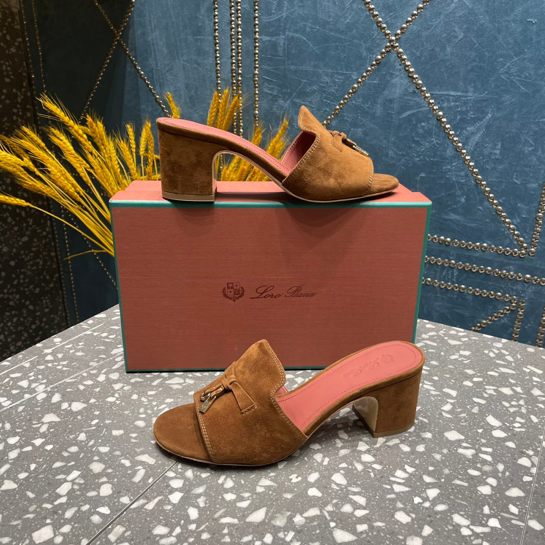 Summer Charms Mules 50mm Brown Suede Salmon Lambskin