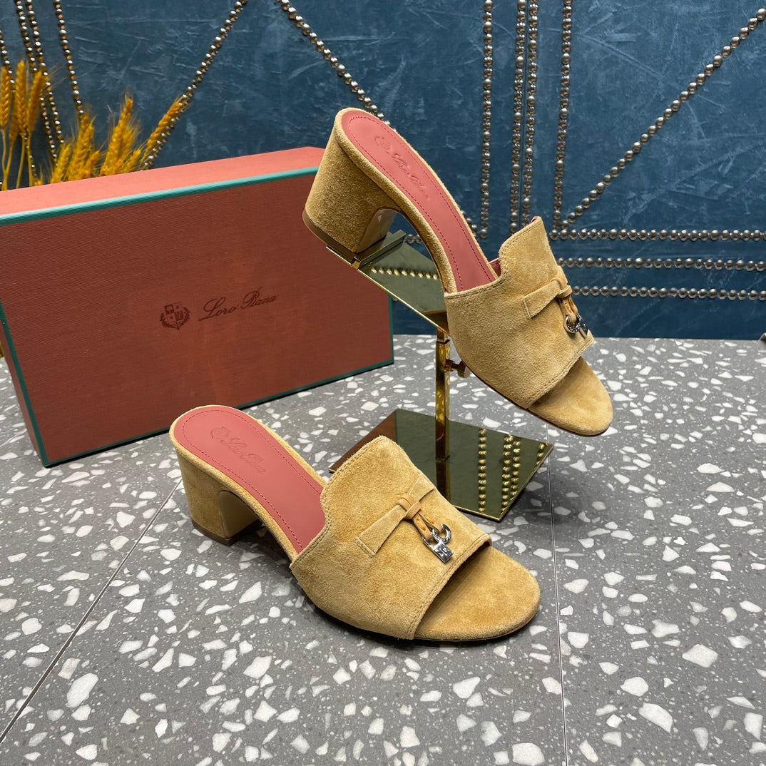 Summer Charms Mules 50mm Gold Suede Salmon Lambskin