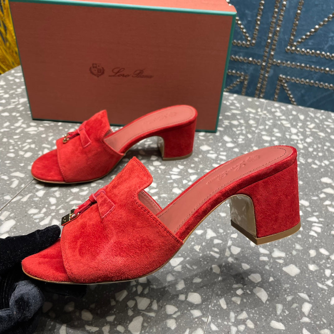 Summer Charms Mules 50mm Red Suede Salmon Lambskin