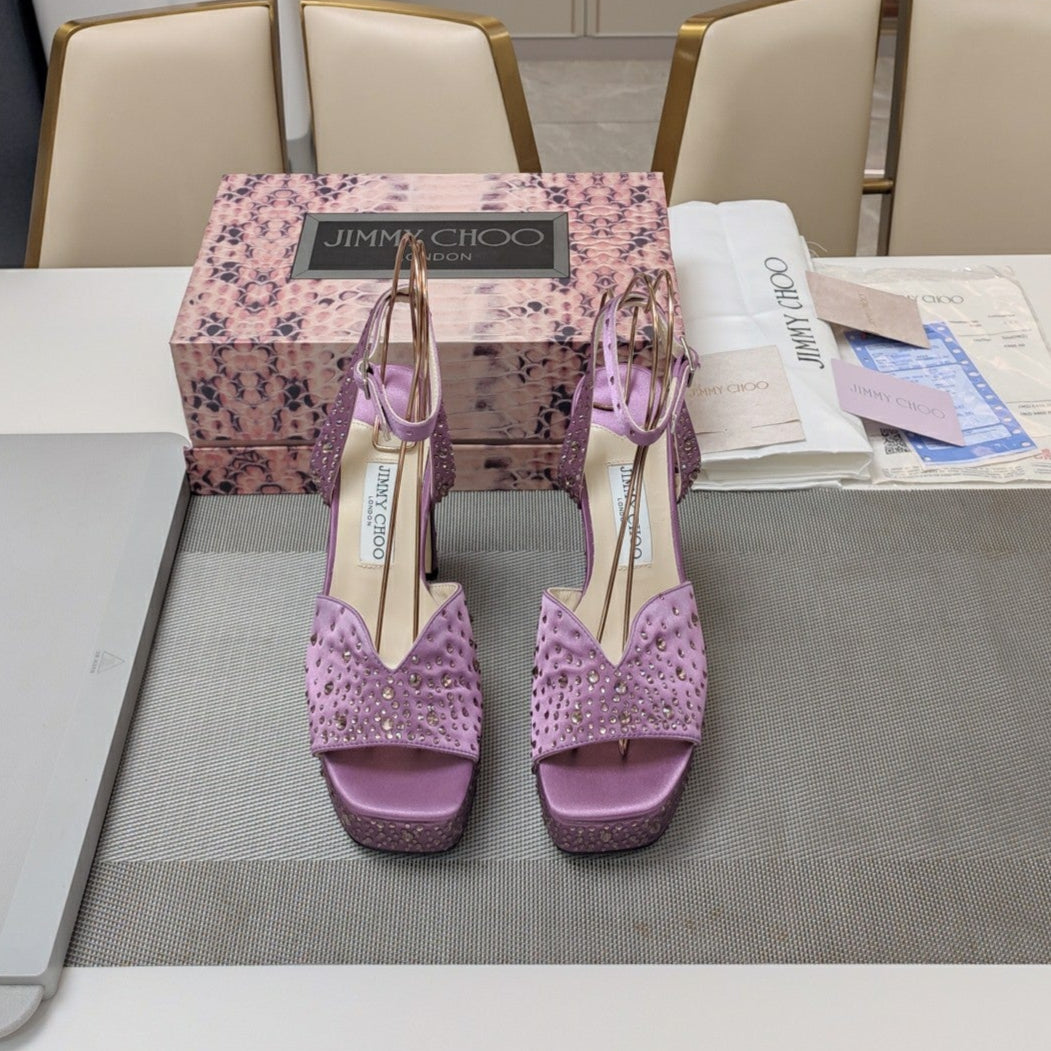 Jimmy 25 Platform Sandal Heels Lilac Purple Silk Satin 240011