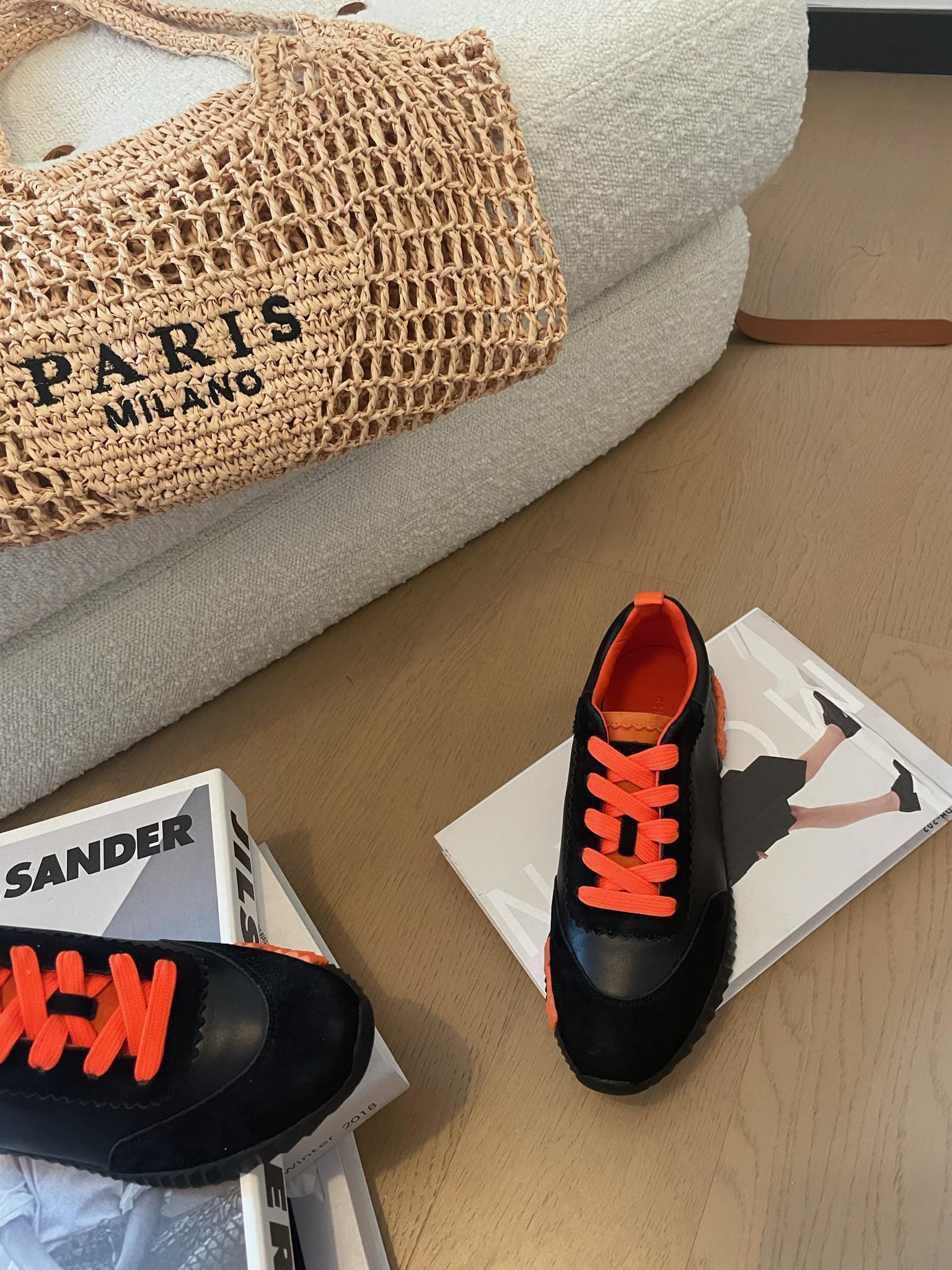 HM Bouncing 35 Sneakers Black Goatskin & Suede Goatskin Orange H Orange