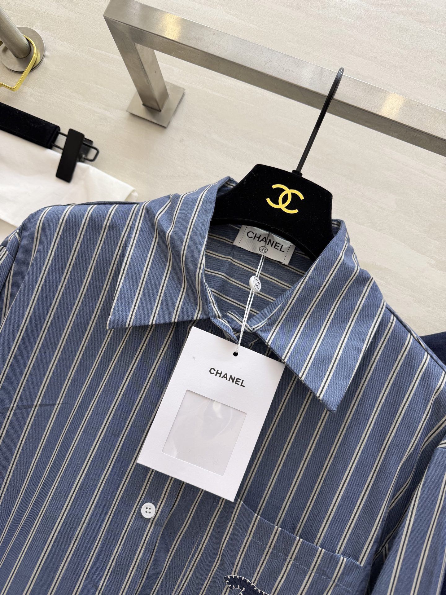 Chanel 2026 Sriped Shirt and Knitted Shawl Blue Cotton 352264