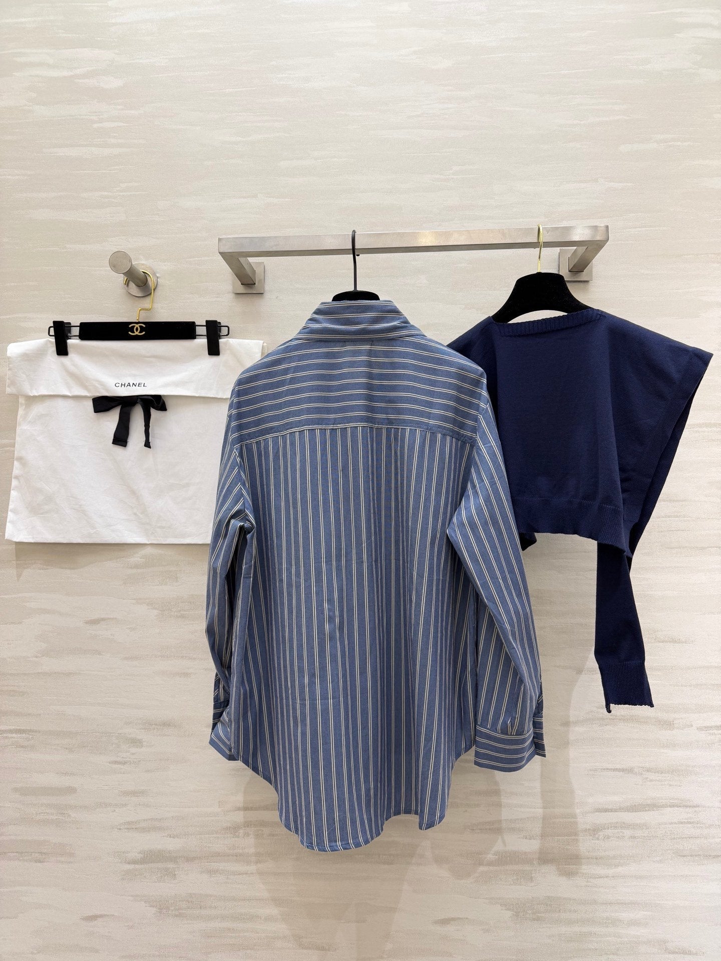 Chanel 2026 Sriped Shirt and Knitted Shawl Blue Cotton 352264