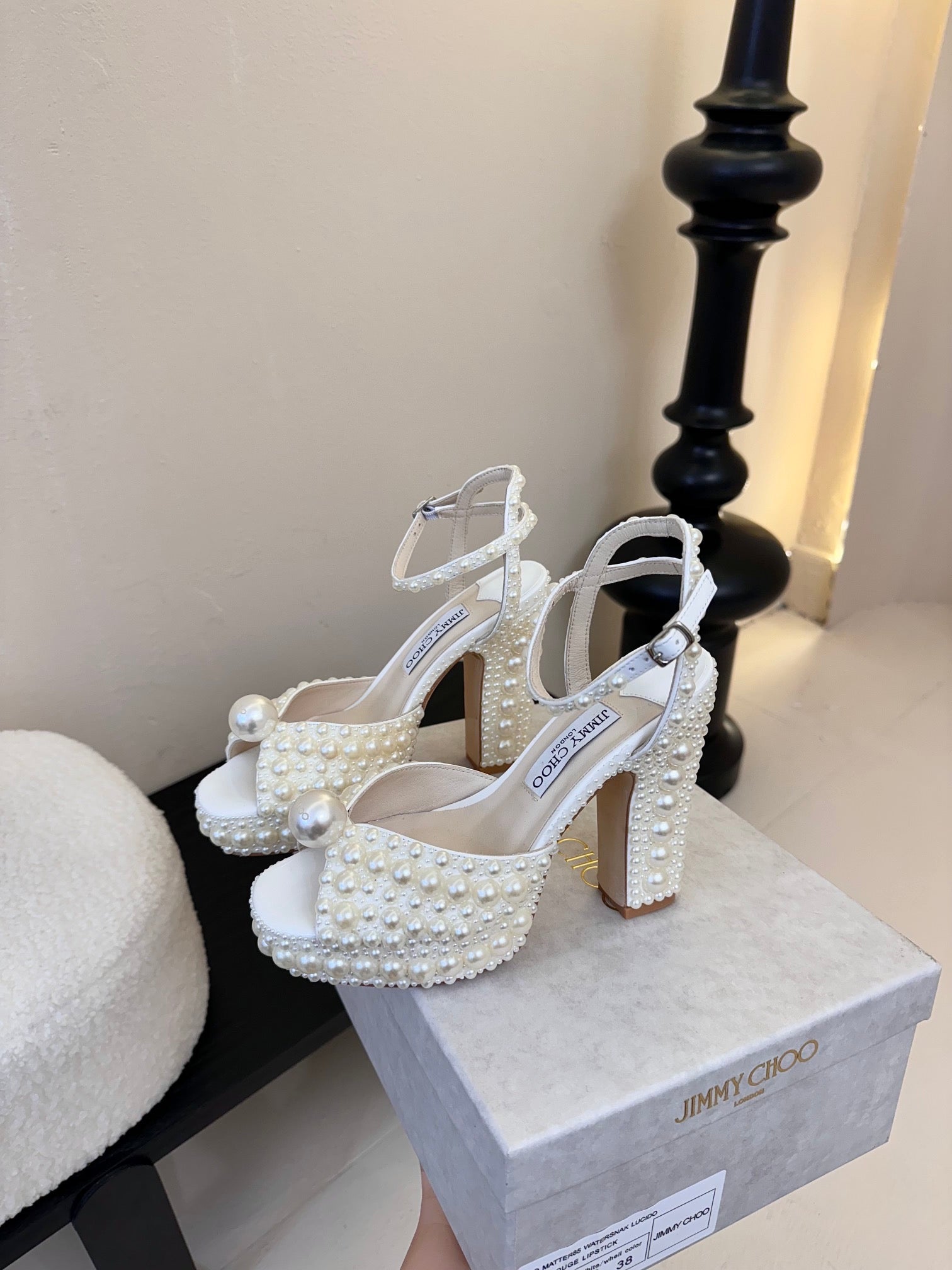 Jimmy Choo 2026 Sacaria 120mm Platform Sandal Pearl Shine White Cowhide