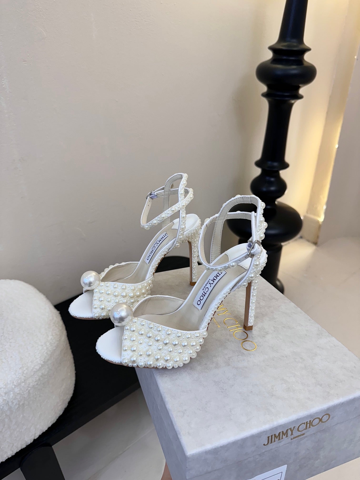 Jimmy Choo 2026 Sacora 100 Sandal Pearl Shine White Cowhide