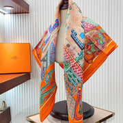 Gavroche Super Silk Quest Détail Scarf 90 CM In Orange Colorful Silk Twill 274212