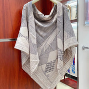 Patchwork Horse Shawl 140 CM In Grey Mix White Cashmere And Silk 350428