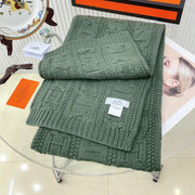 Faubourg Muffler Scarf 170 CM Khaki Green Cashmere Handwoven 356203