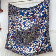 Le Jaguar Et Le Colibri Shawl 135 CM Blue Colorful Cashmere And Silk 357902