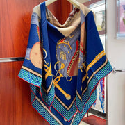 Silk Carrick a Pompe Scarf 140 CM In Dark Blue Colorful Cashmere And Silk 381156