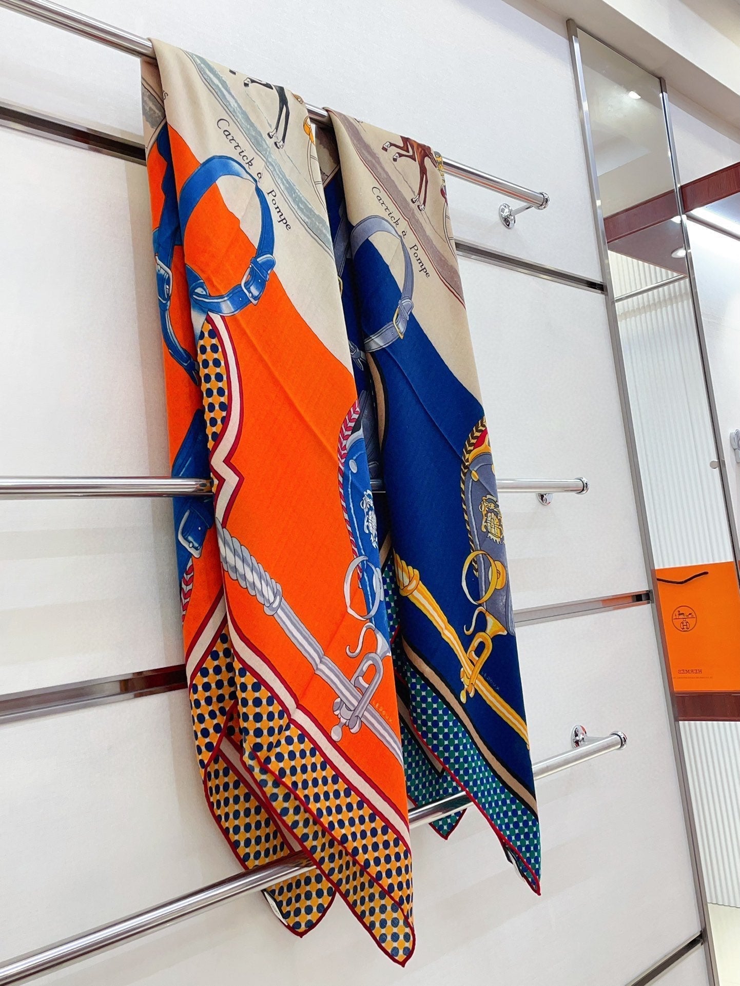 Silk Carrick a Pompe Scarf 140 CM In Orange Colorful Cashmere And Silk 381157