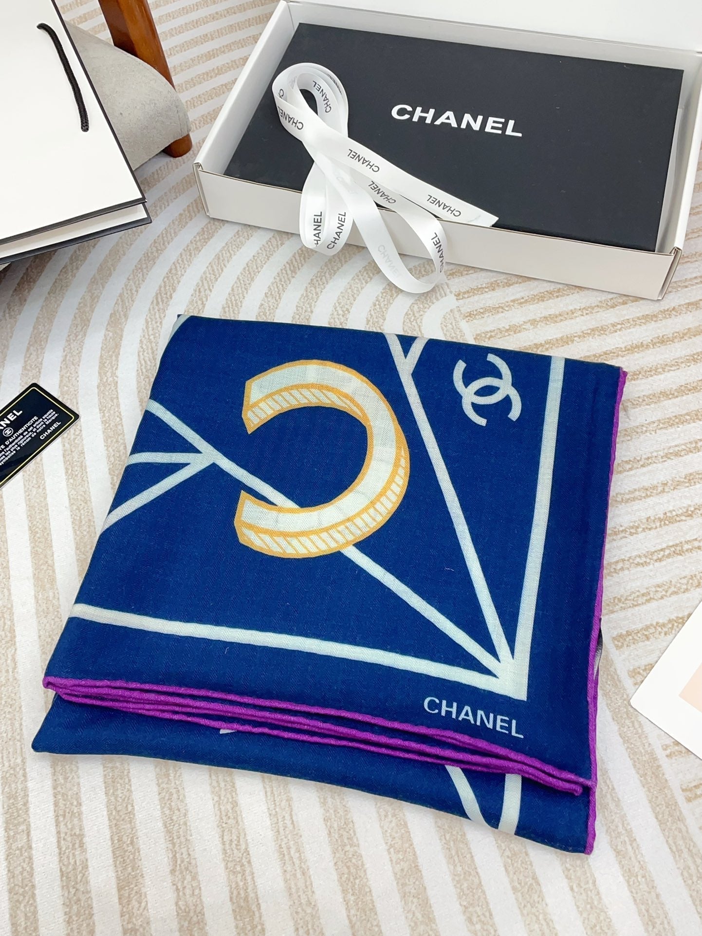 CC Square Scarf 140 CM In Dark Blue Colorful Cashmere Silk 418207